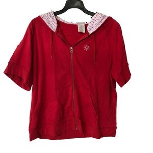 Disney Full Zip Short Sleeve Sweat Hoodie junior XXL; Kangaroo Pocket, Polkadot